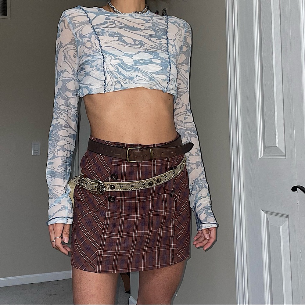 High Rise Cotton Plaid Mini Skirt in Burgundi🥀